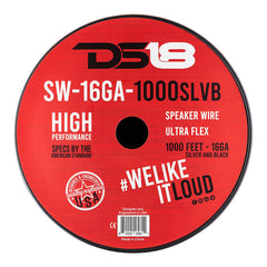 DS18 SW-16GA-1000SLVB 16-GA Speaker Wire 1000 Feet -Silver and Black