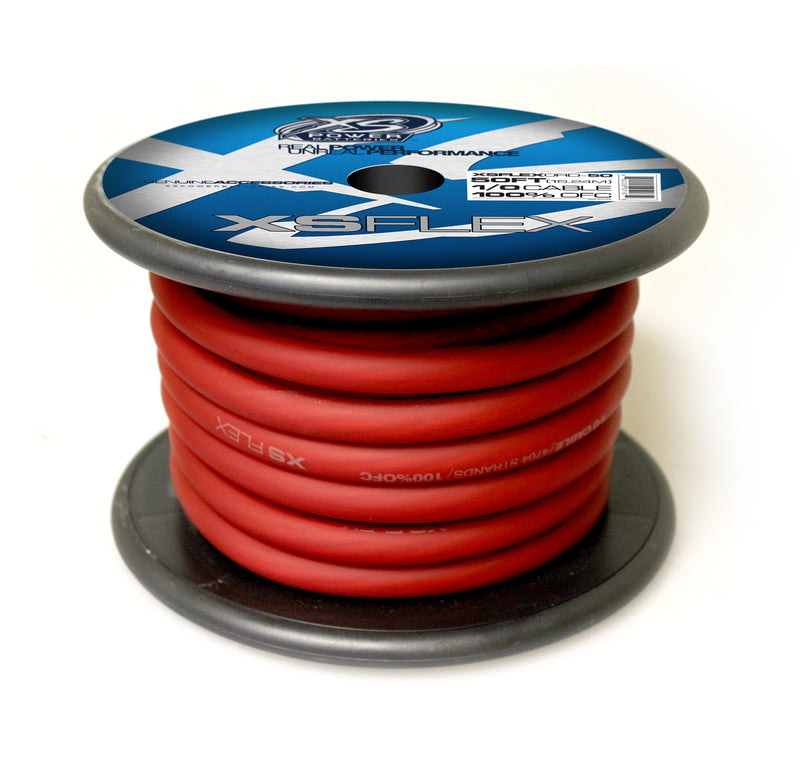 25 Feet XS Power 1/0 OFC 4704 Stand Count Tinned Oxygen Free Copper- RED